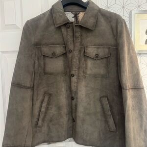 🧥 Milestone Men’s Suede Leather Shirt Jacket w/ Plaid Lining – Size 52 (L)